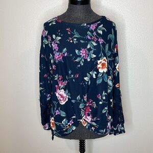 Nwt Indigo Rose Floral Tie Front Lace Trim Sleeves Top Size Large